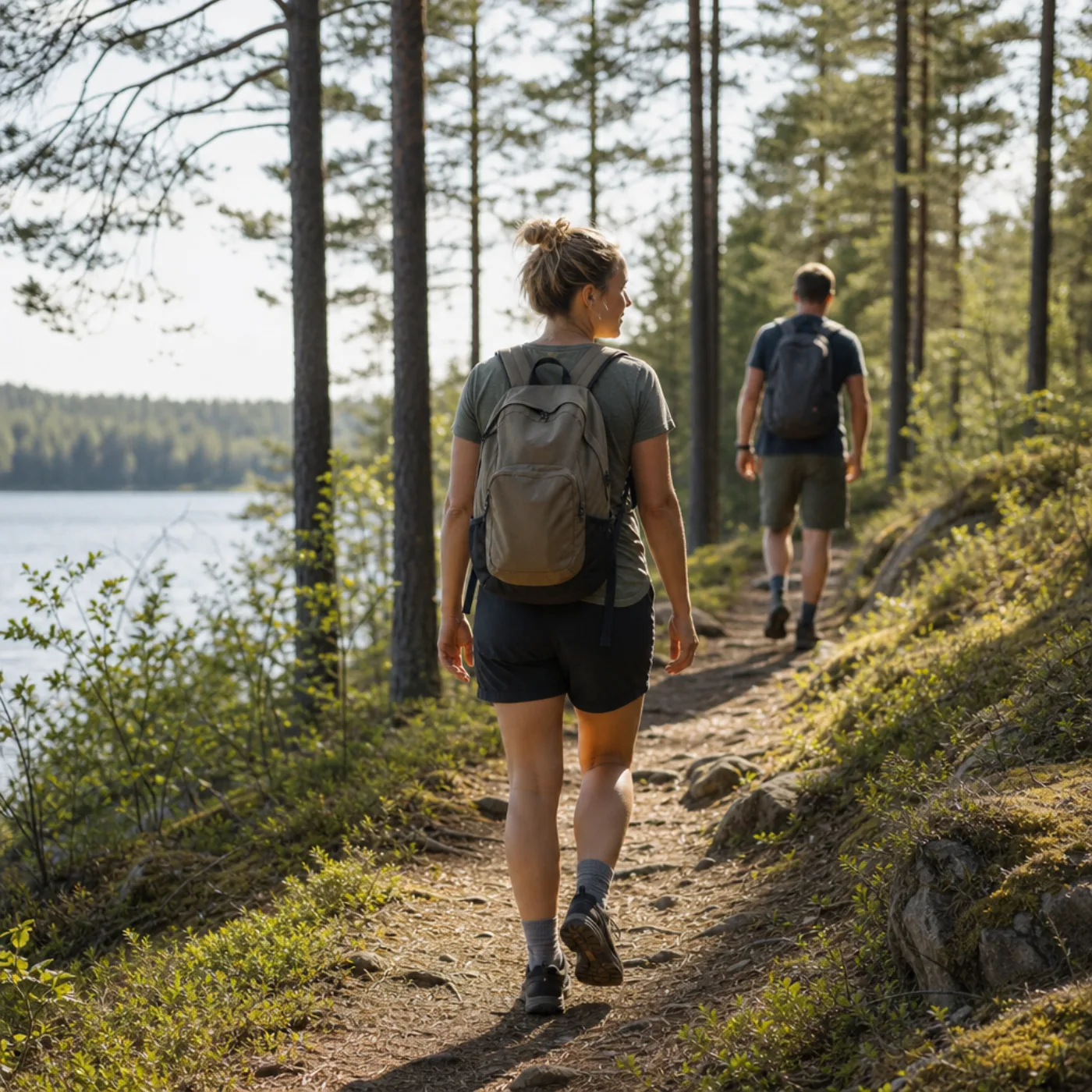 Aktivt par på vandring i de svenska fjällen i höstfärger