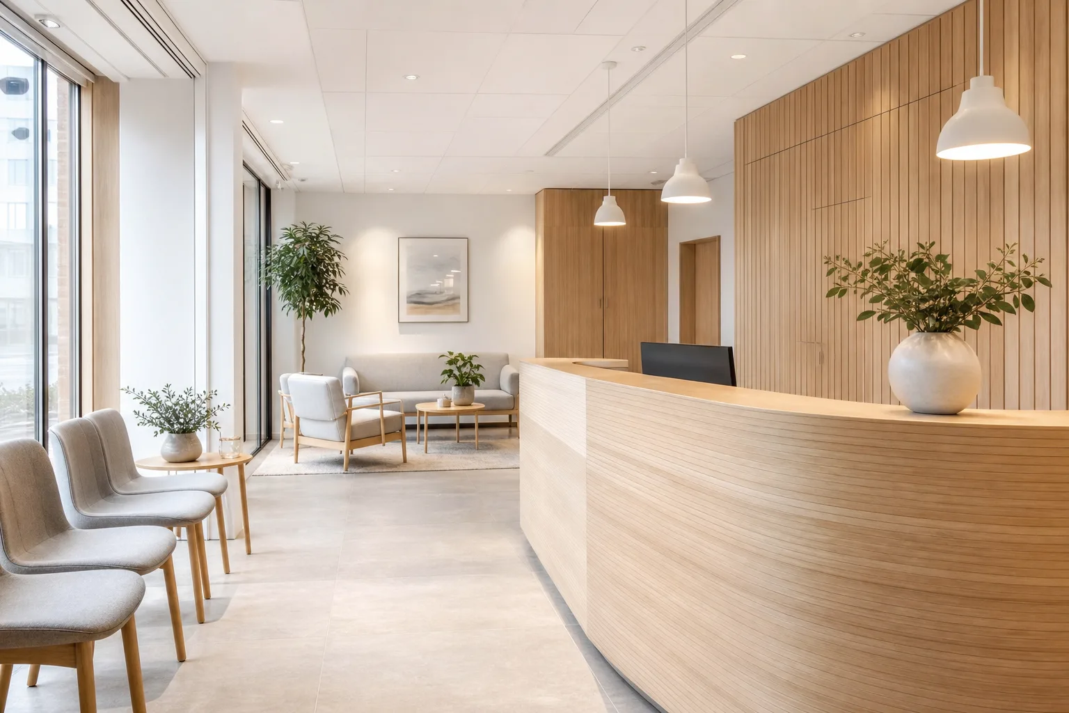 Modern svensk privatklinik med skandinavisk design och dagsljus